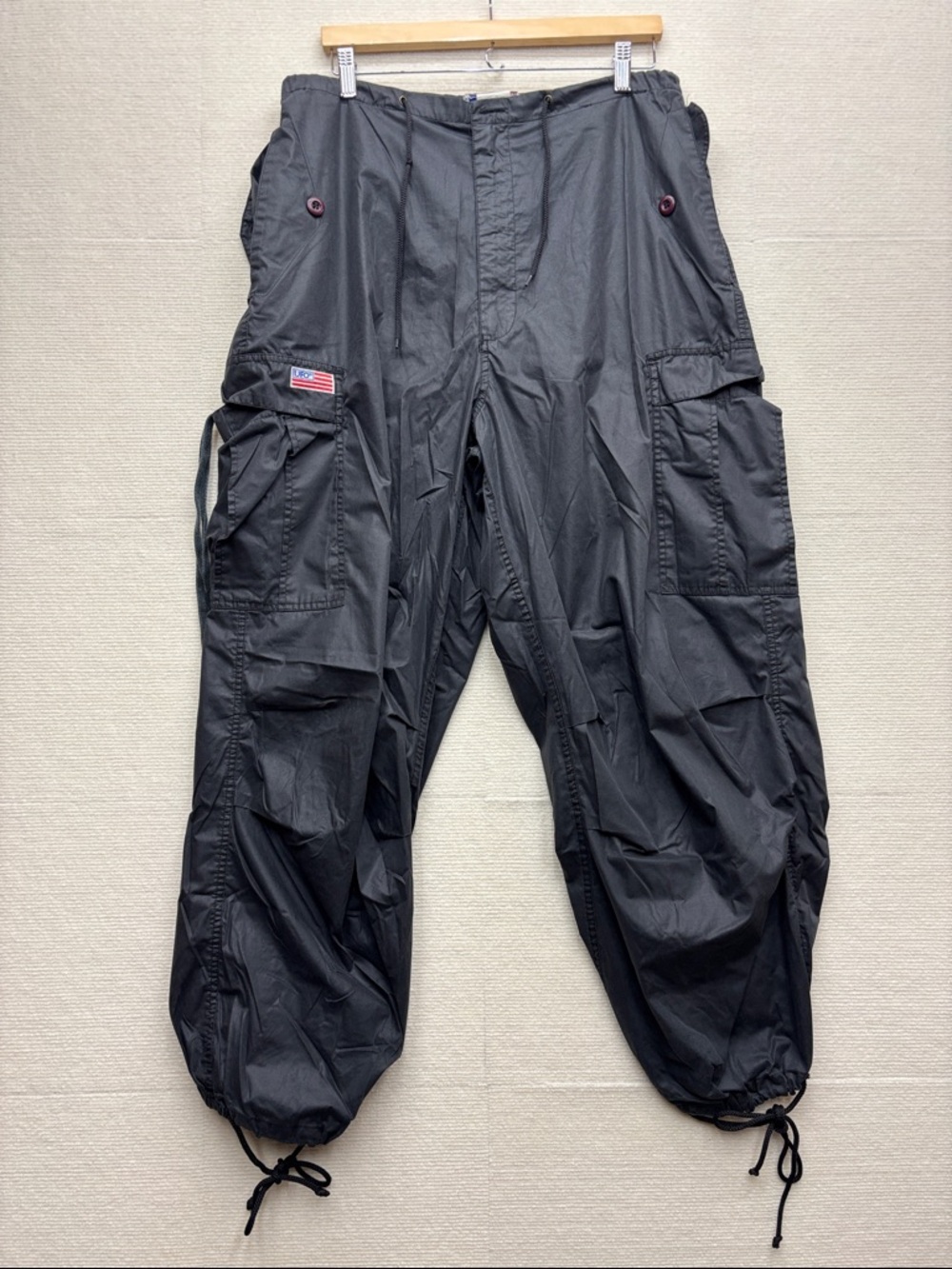 Vintage UFO rave Black Cargo Utility Pants with Drawstring Hem medium